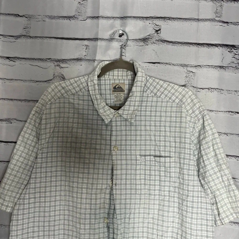 Quiksilver Gray & White Plaid Button‑Up Shirt Sz XL Surfer Streetwear Casual Y2K - Picture 5 of 13